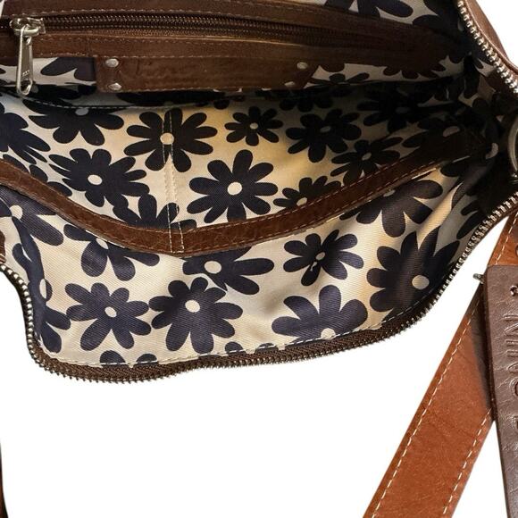 Nino Bossi Brown Crossbody Modern Bag Purse Multiple Zipper Compartments-NWOT - Picture 11 of 16